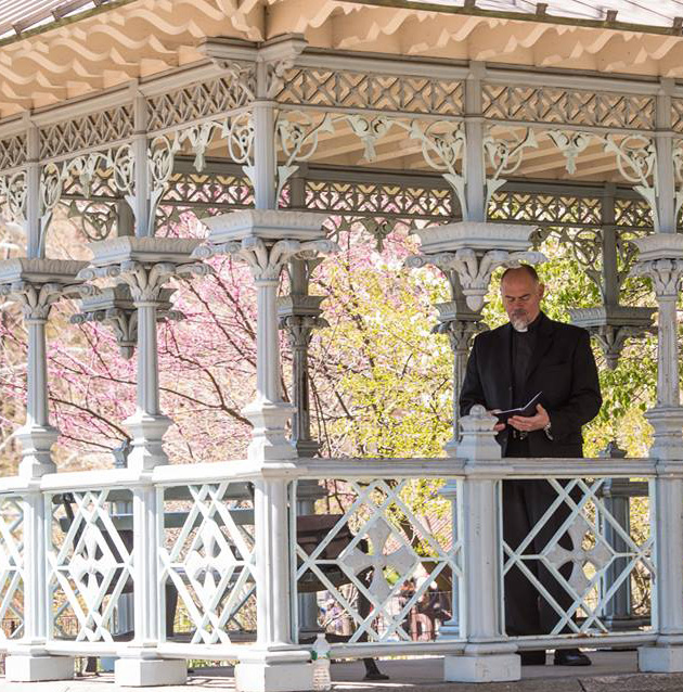 Central Park NYC Wedding Couple with Officiant