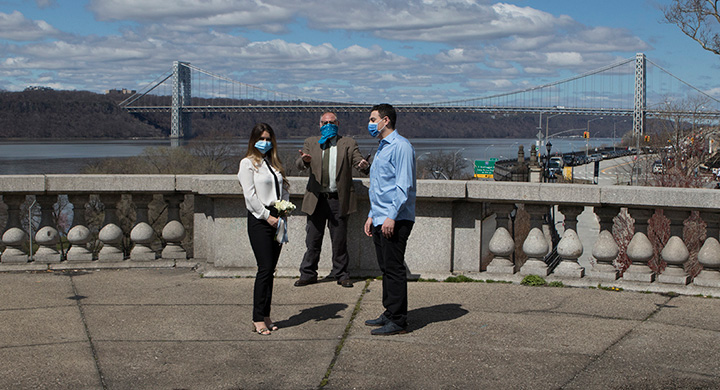 An outdoor wedding with masks in Manhattan early in the pandemic